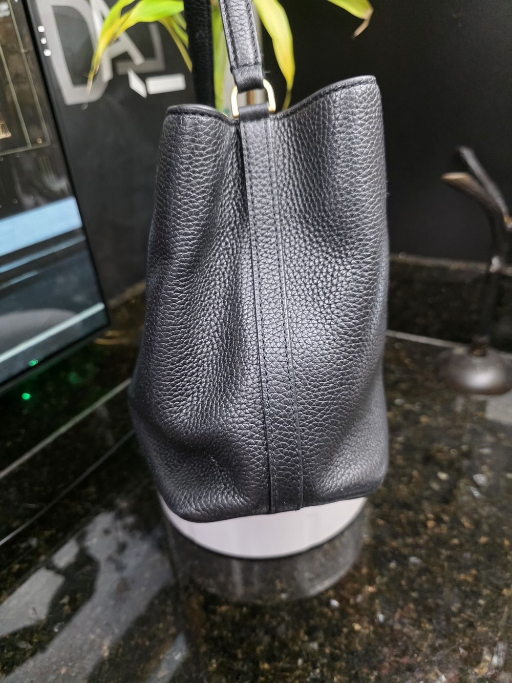 Tory Burch Black Leather Top-Handle Satchel with Gold Logo - Picture 4 of 15
